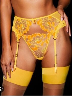 Honey Birdette Mia in Sunshine Yellow Garter Belt Sz Medium